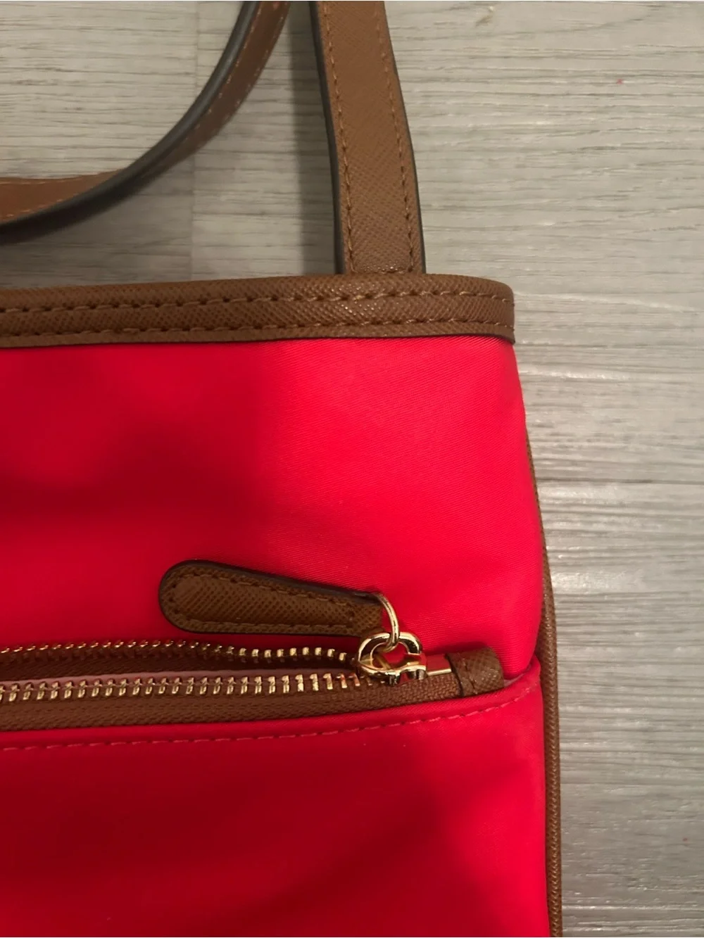 Michael Kors Red Crossbody with Brown Trim and Gold Hardware